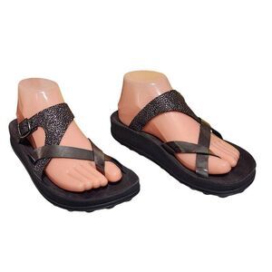 Fantasy sandals Ariadni metallic leather toe sandal black gunmetal size 38 7